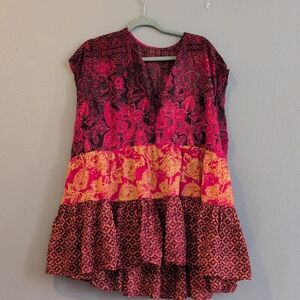 Free People Pink and Yellow Floral Tunic